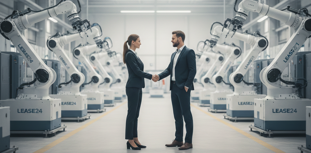 Refinansowanie wykupu maszyn przemysłowych i linii produkcyjnych – Transakcja Big Ticket z udziałem ekspertów Lease24 w nowoczesnej fabryce z robotami.